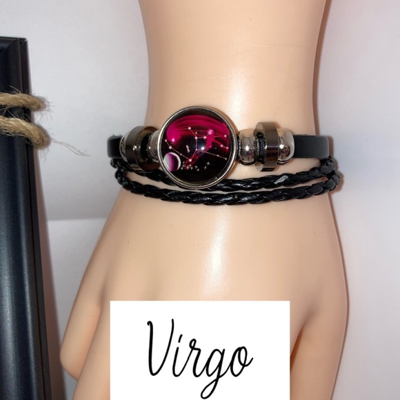 Virgo Constellation Zodiac Charm Leather Wristband - Picture 5 of 5